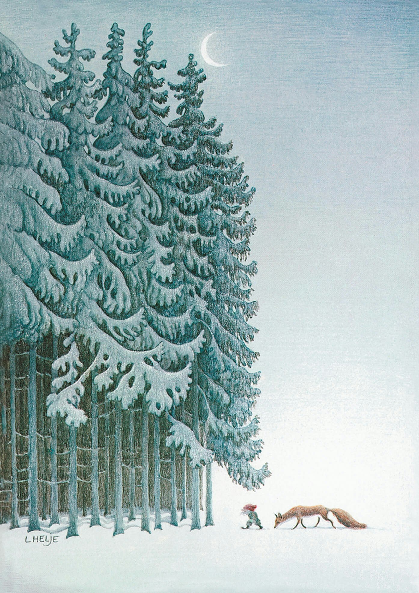 Julkort med kuvert - Tomten, räven och månen (Fraktfritt)