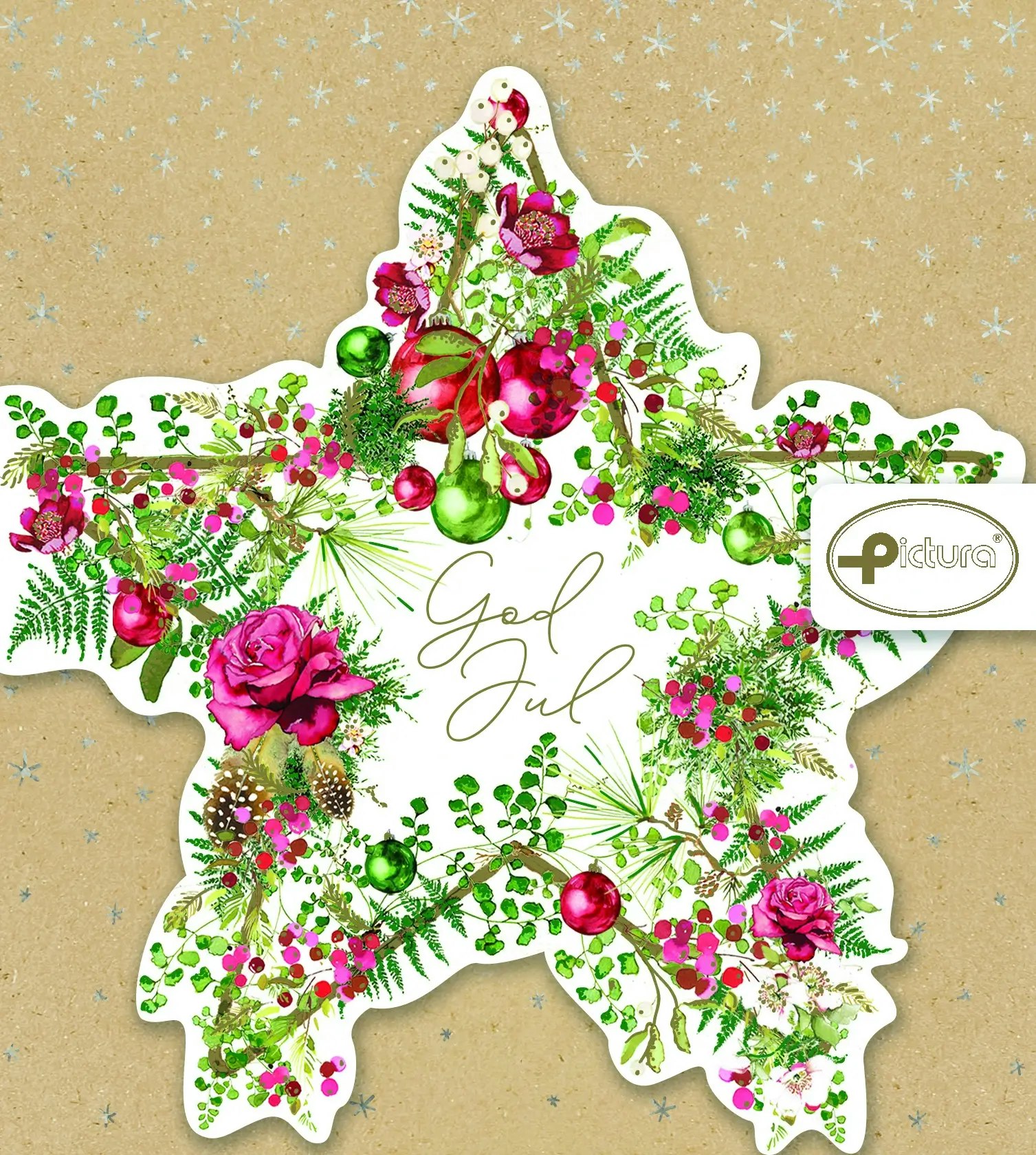 Konturskurna julkort - Blomsterstjärnan  (Fraktfritt)