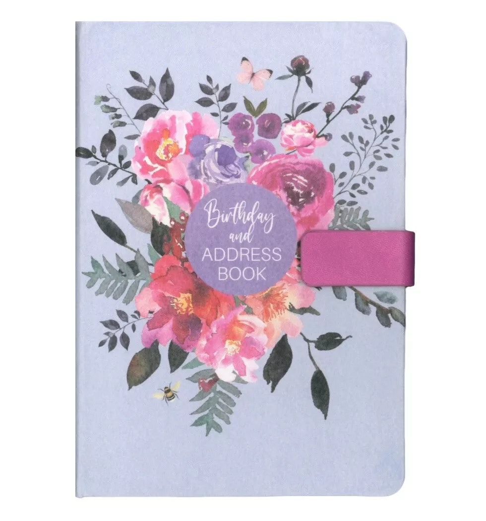 Adress- och födelsedagsbok - Blommor mot lila