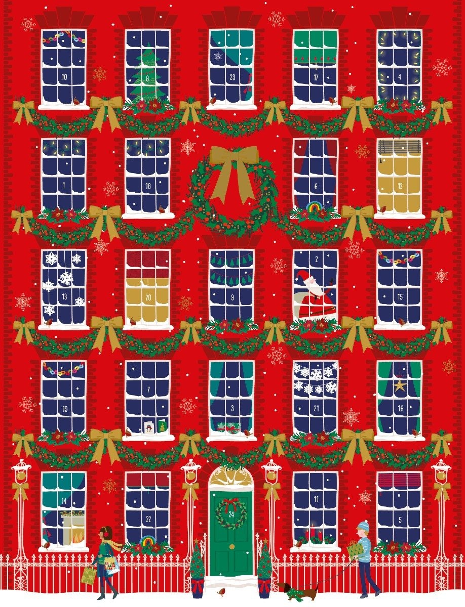 Stor adventskalender (A3) med kuvert - Det stora röda huset