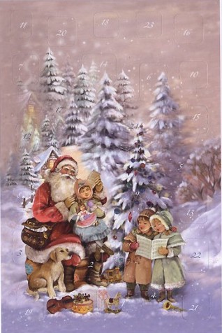 Små Adventskalendrar Julkortstorlek - Tomtemotiv med glitter - Många olika att välja bland (Fraktfritt)