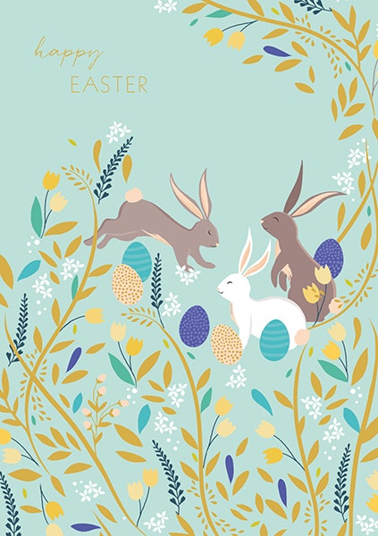 Påskkort med kuvert - Kaniner och ägg (Fraktfritt)