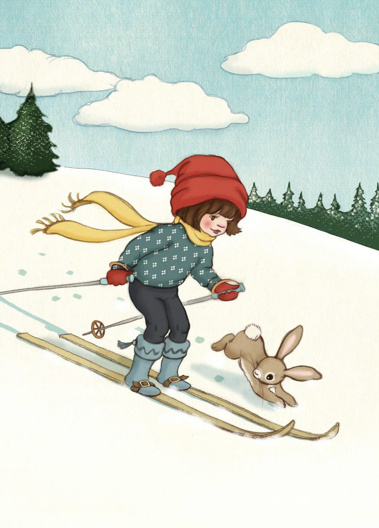 Enkelt Kort - Belle & Boo - Åka skidor (Fraktfritt)