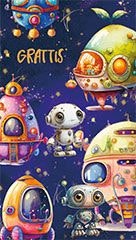 Dubbelt kort med kuvert - Aliens i rymden (Fraktfritt)