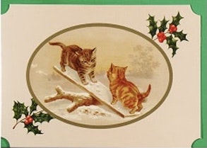 Viktorianska Julkort med katter  - Tre olika motiv att välja bland (Fraktfritt)