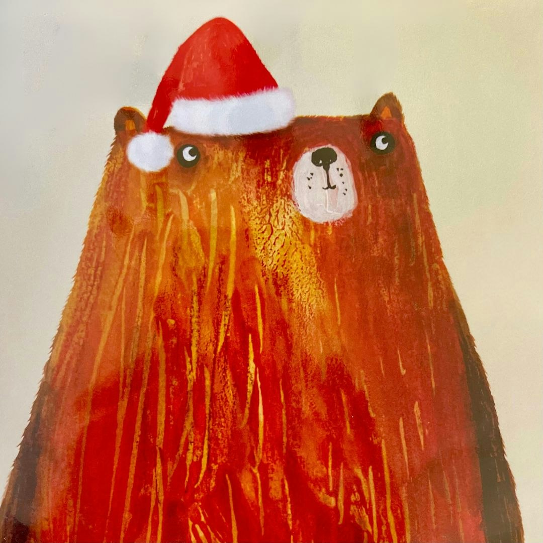 Dubbelt julkort med kuvert - Björn med tomteluva (Fraktfritt)