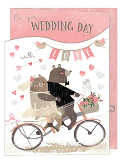 Dubbelt kort med kuvert - Björnpar på bröllopsresa (Fraktfritt)