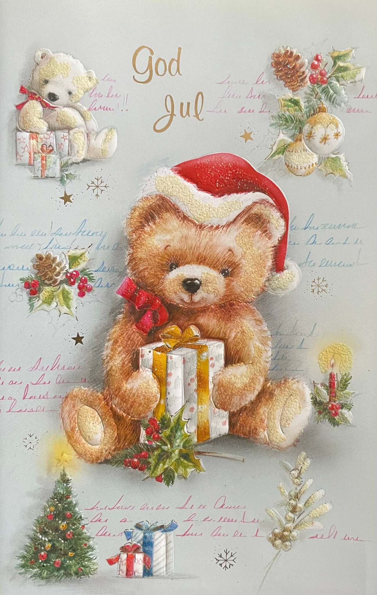 Julkort med kuvert - Bruna nallens julhälsning (Fraktfritt)