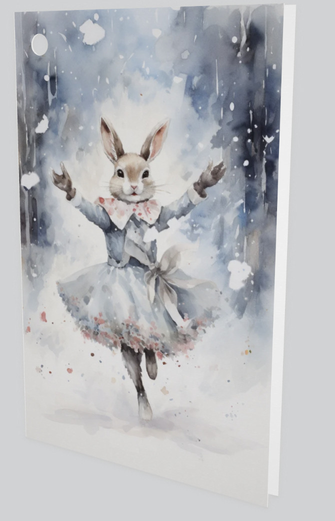 Dubbelt kort med kuvert - Dansande kanin i snön (Fraktfritt)
