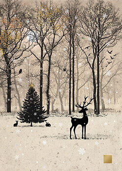 Julkort med kuvert -Ren i skogen (Fraktfritt)