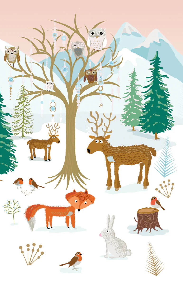 Förpackning med flera julkort med kuvert - Djuren i snön