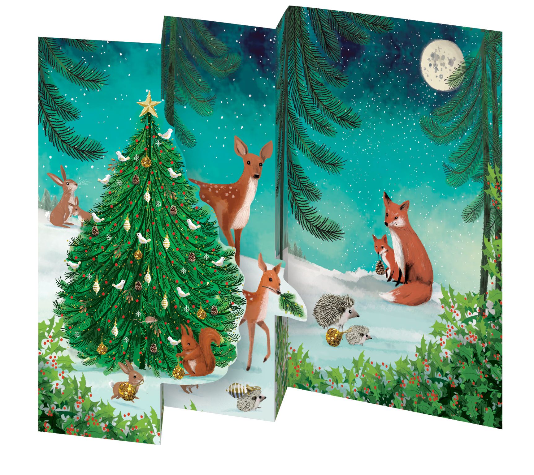Förpackning med flera julkort med kuvert - Dragspelskort Djuren i skogen