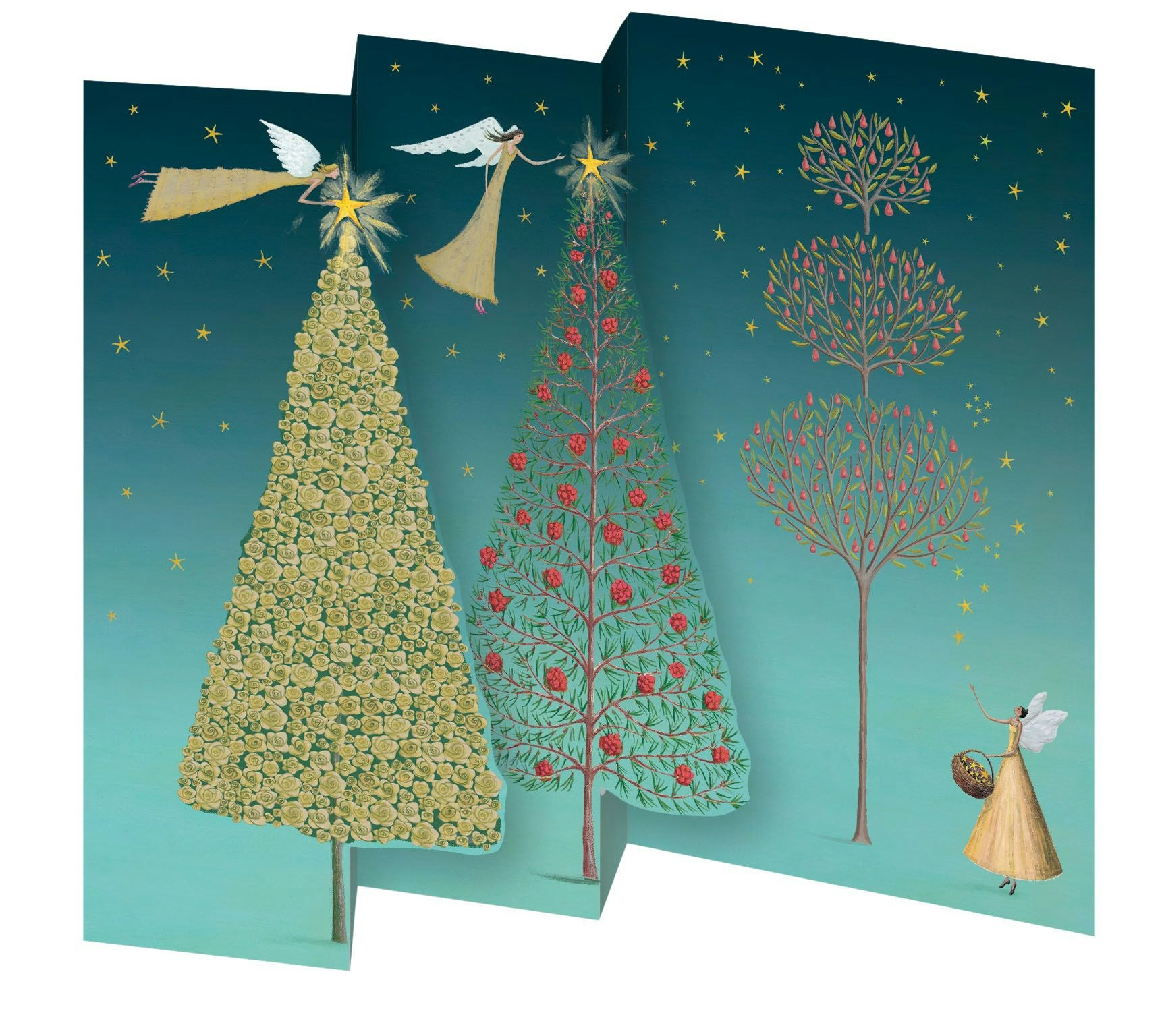 Förpackning med flera julkort med kuvert - Dragspelskort Änglarna klär granen