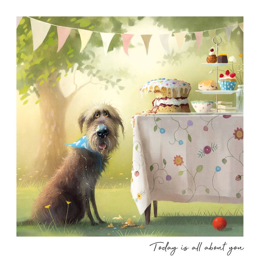 Dubbelt kort med kuvert - Hunden och tårtståndet (Fraktfritt)