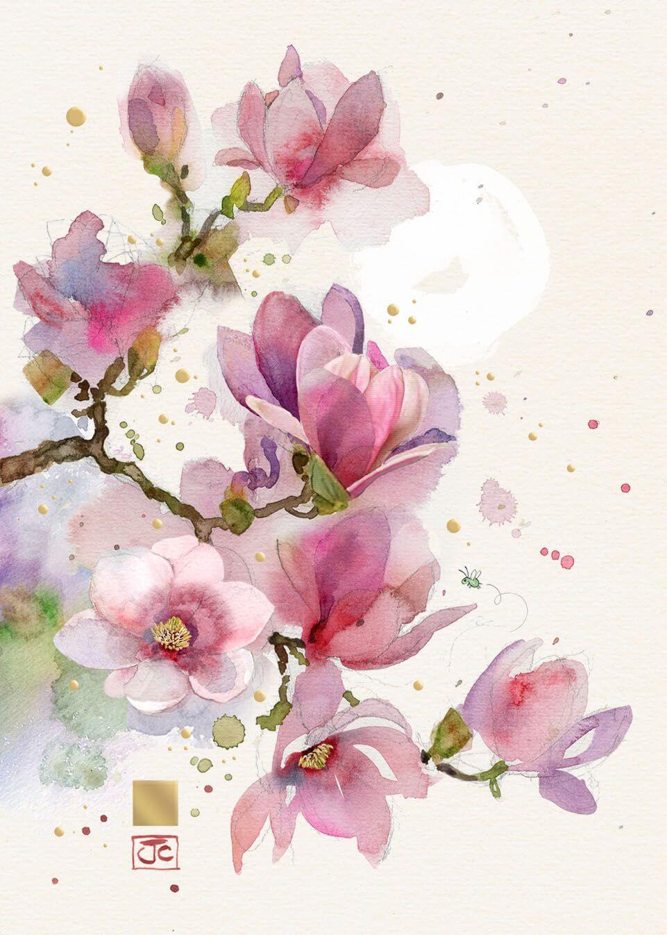 Dubbelt kort med kuvert - Rosa magnolia (Fraktfritt)