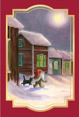 Dubbelt julkort med kuvert - Endast tomten är vaken (Fraktfritt)