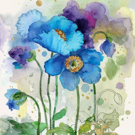 Dubbelt kort med kuvert - Blå blommor (Fraktfritt)