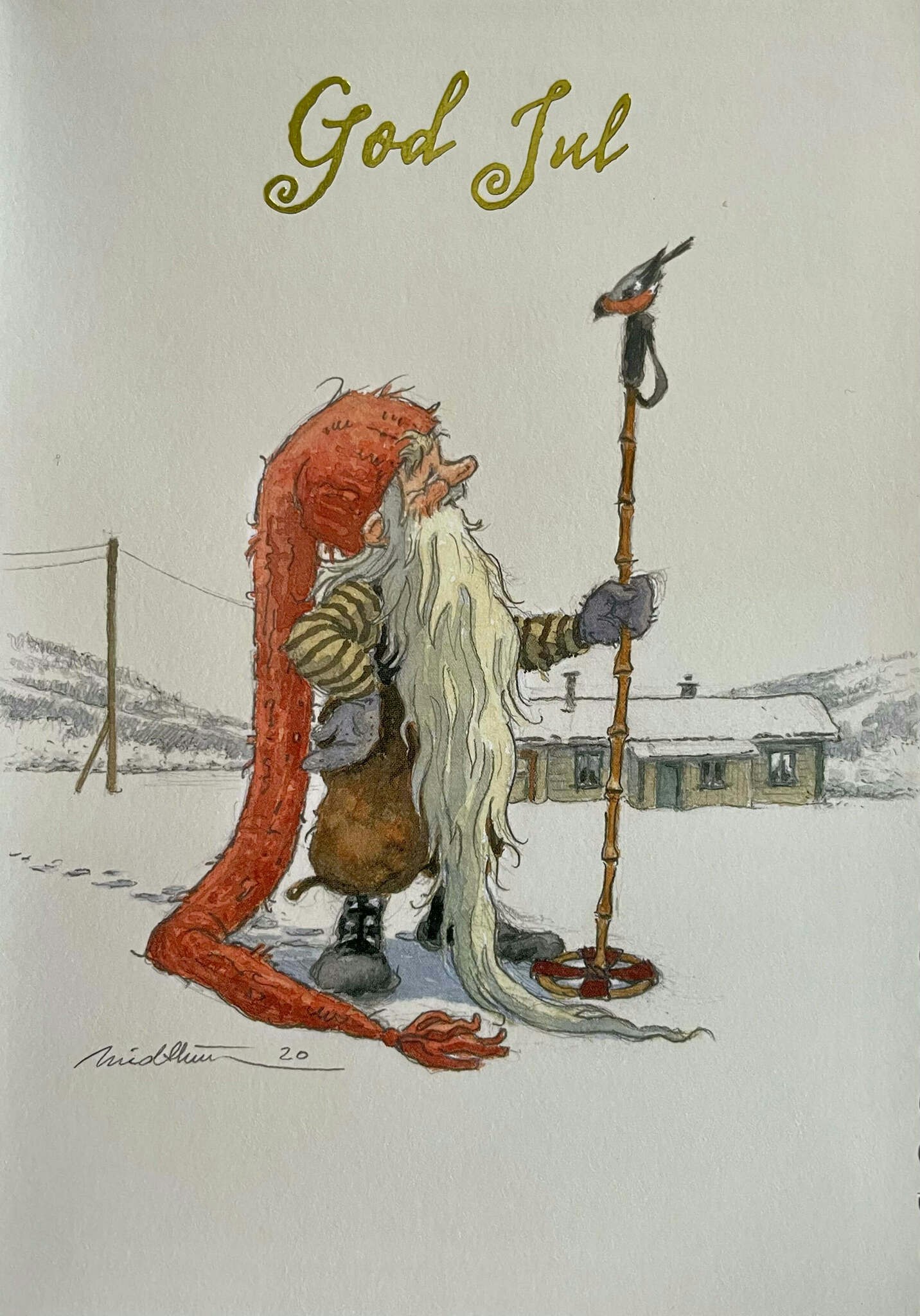 Julkort med kuvert - Fågeln på staven (Fraktfritt)