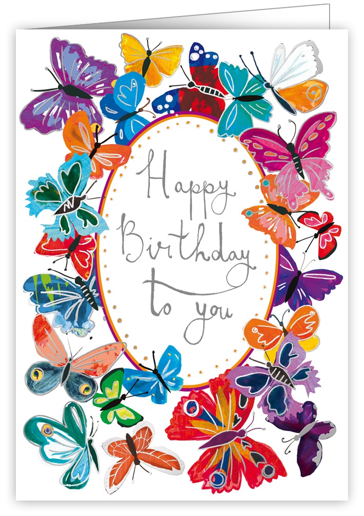 Kort med kuvert - Fjärilar på födelsedagen (Fraktfritt)
