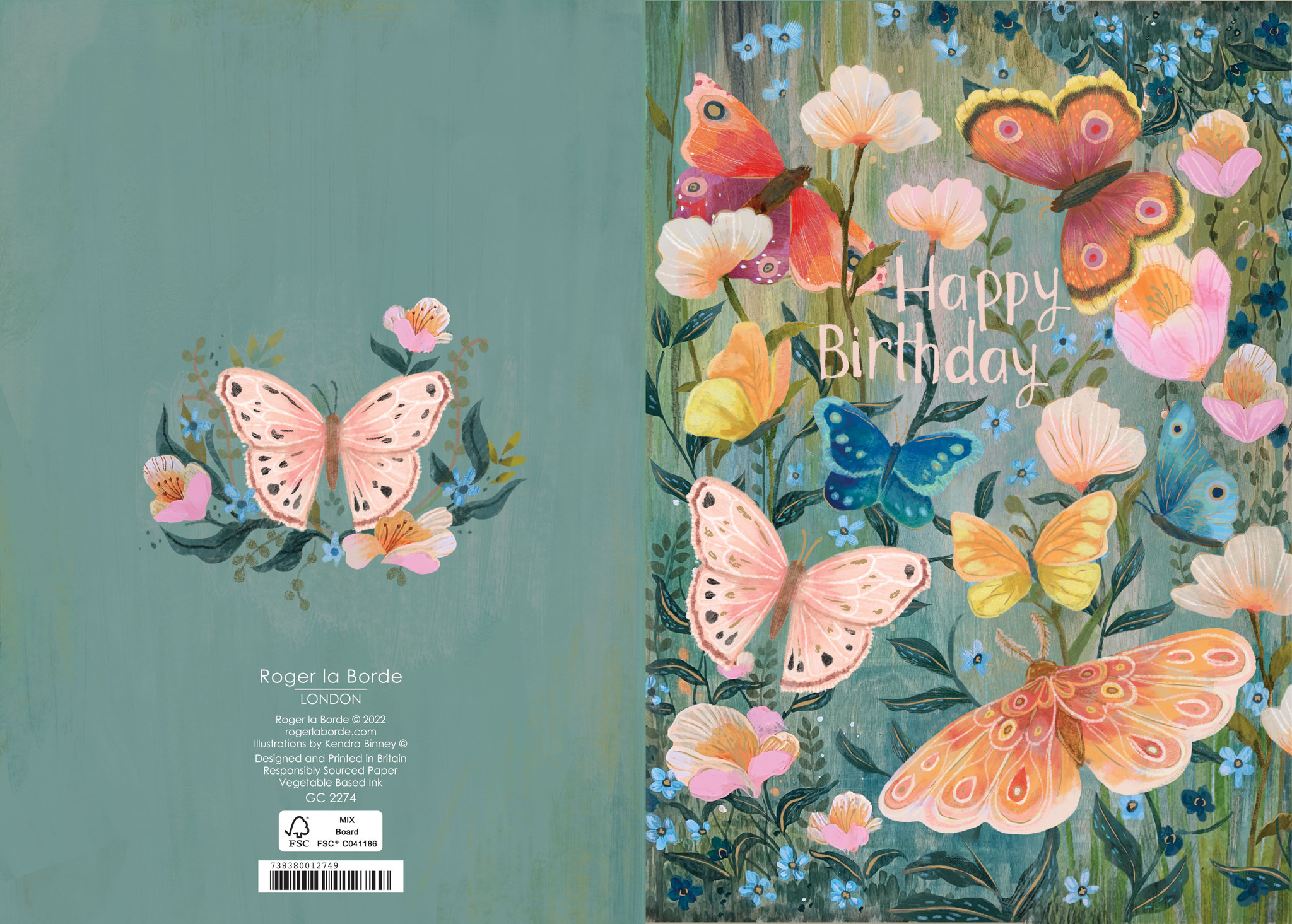 Kort med kuvert (guld) - Fjärilarnas födelsedagshälsning (Fraktfritt)