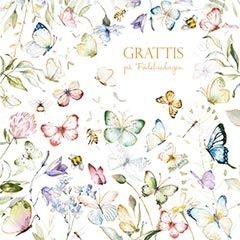 Dubbelt kort med kuvert - Fjärilsfyllt grattis (Fraktfritt)