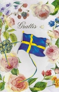 Dubbelt kort med kuvert - Grattis bland blommor och bär (Fraktfritt)