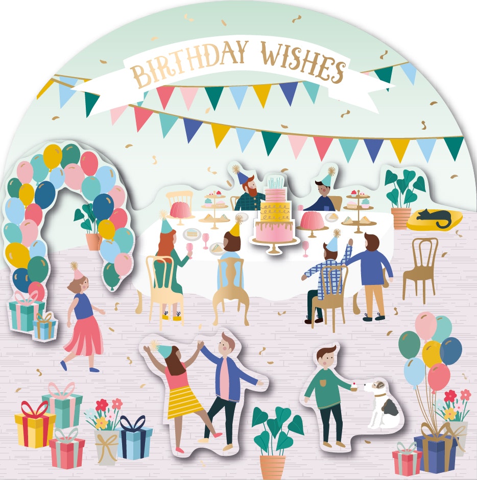 Härligt kort i flera lager - Birthday Wishes (Fraktfritt)