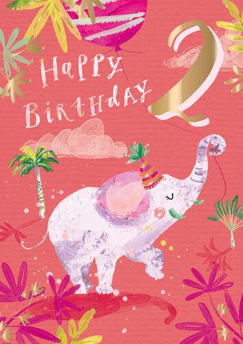 Dubbelt kort med kuvert - 2År Elefantens födelsedag (Fraktfritt)