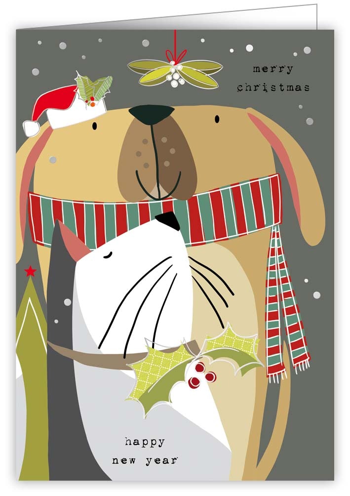 Julkort med kuvert - Hund- och kattjul (Fraktfritt)