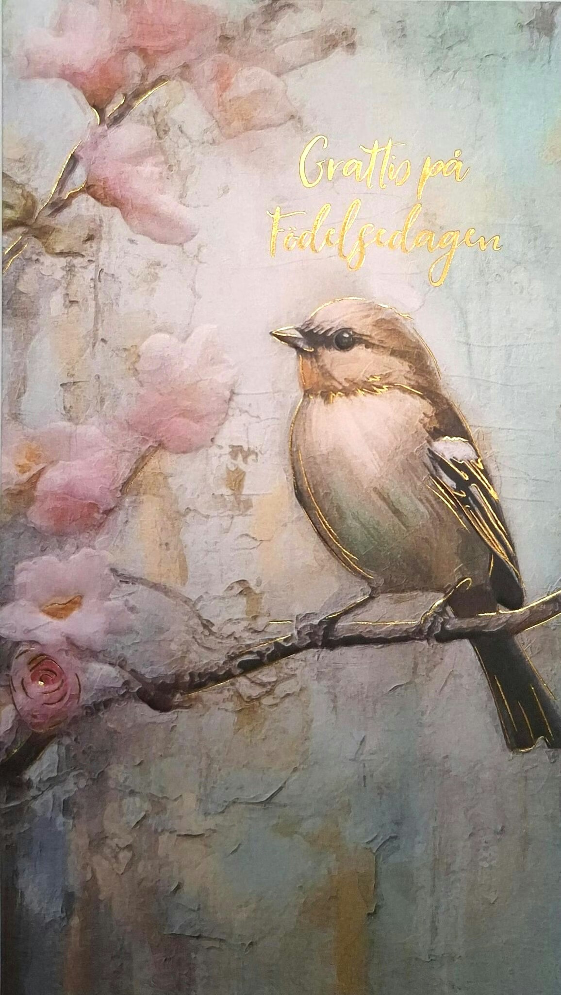 Dubbelt kort med kuvert - Fågel på blommande kvist (Fraktfritt)