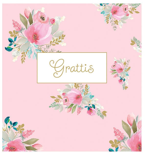 Dubbelt kort med kuvert - Grattis rosa buketter (Fraktfritt)