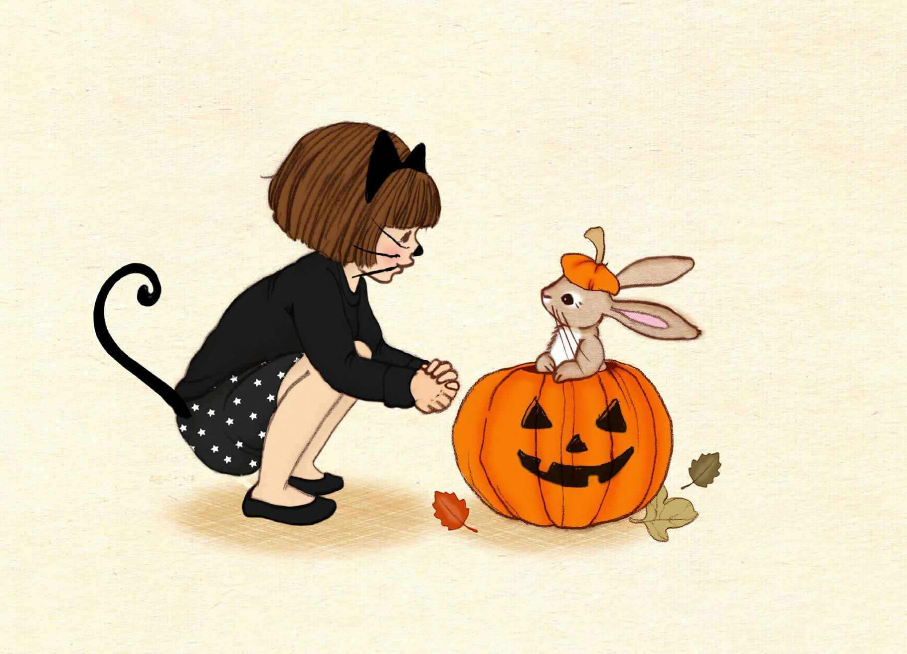 Enkelt kort - Belle & Boo - Halloween vänner (Fraktfritt)