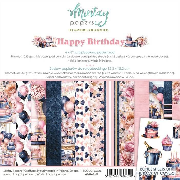 Vackra pysselpapper - Happy Birthday (24 ark) 15 x 15 cm