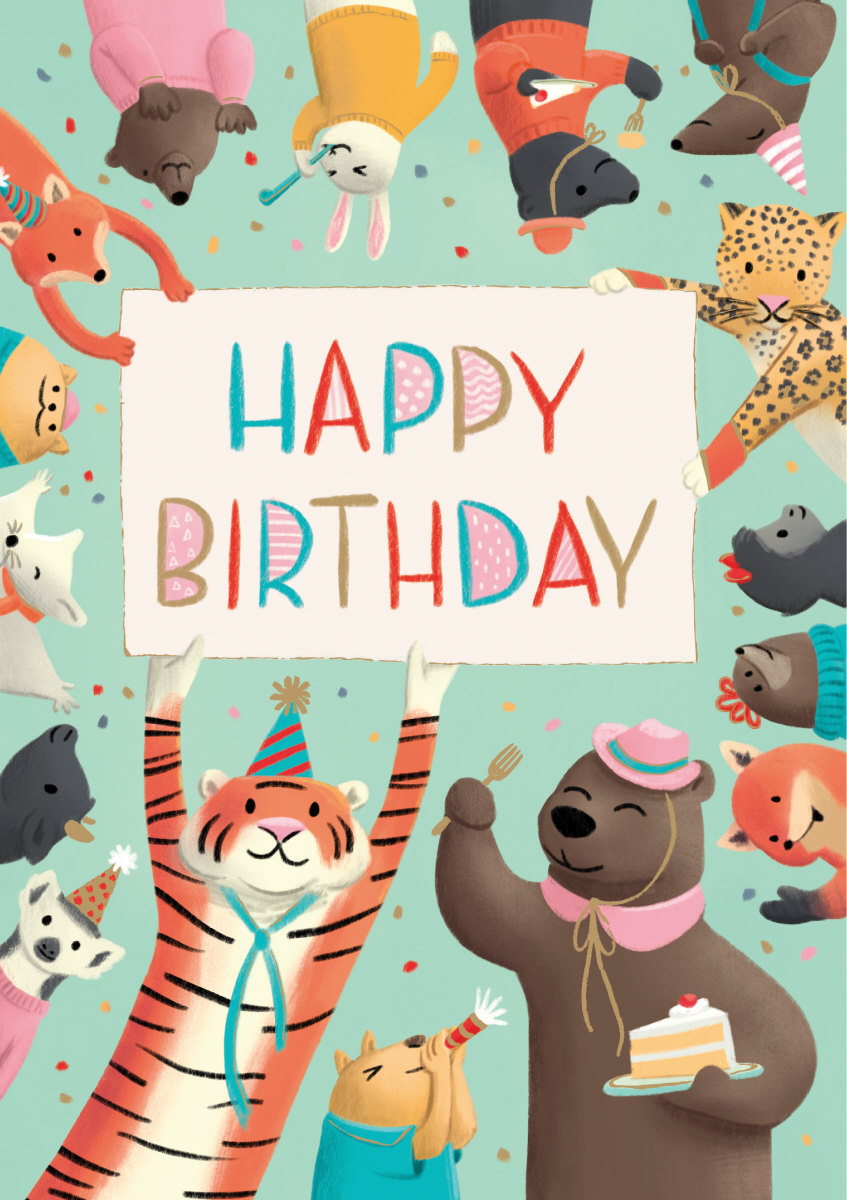 Dubbelt kort med kuvert - Vilda djurens födelsedag (Fraktfritt)