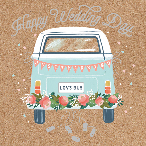 Dubbelt kort med kuvert - Happy Wedding Day (Fraktfritt)
