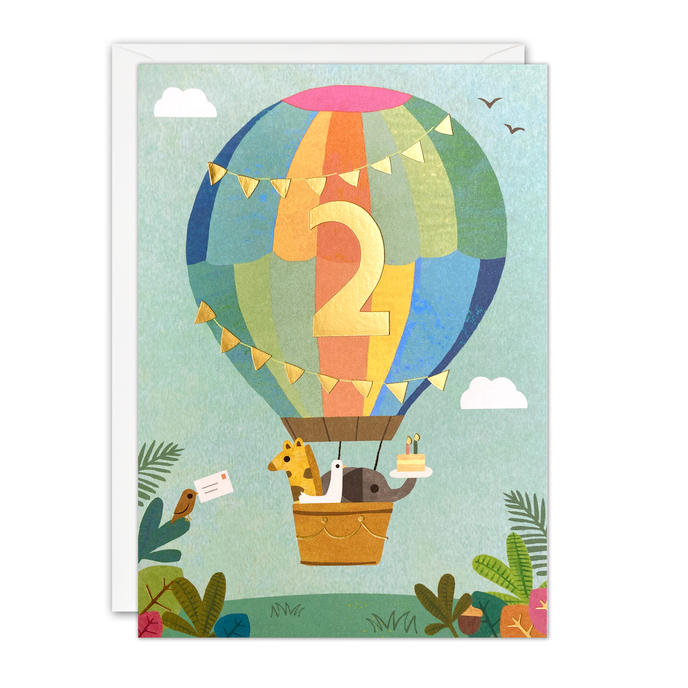 Dubbelt kort med kuvert - Ballonger 2 år (Fraktfritt)
