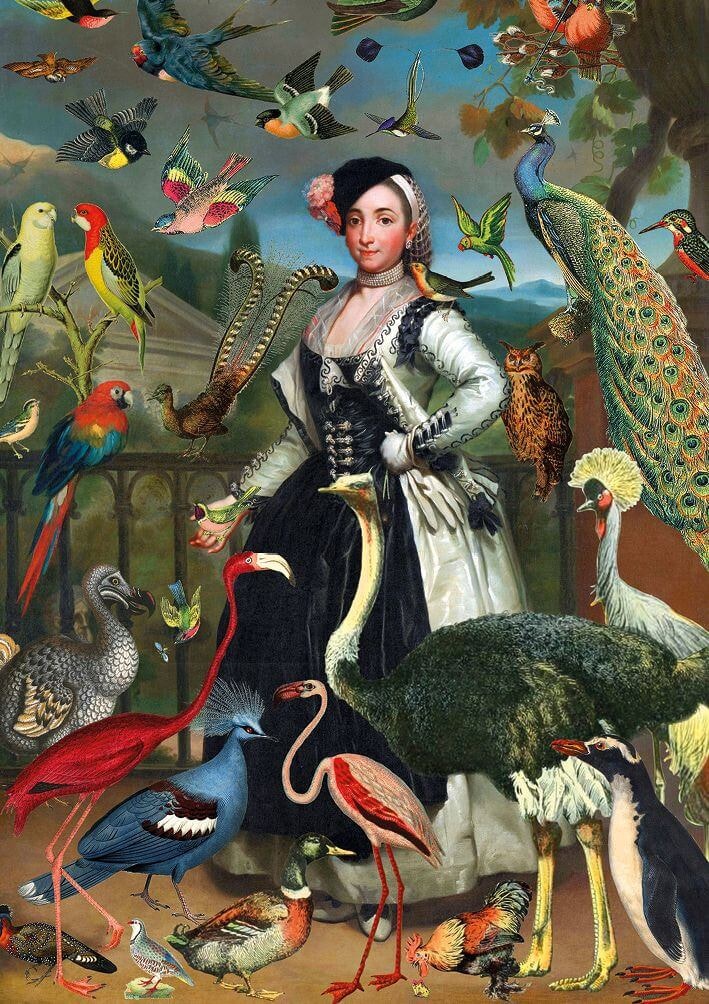 Dubbelt kort med kuvert - Kvinna med exotiska fåglar (Fraktfritt)