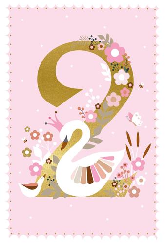 Dubbelt kort med kuvert - Andra, rosa, födelsedagen (Fraktfritt)