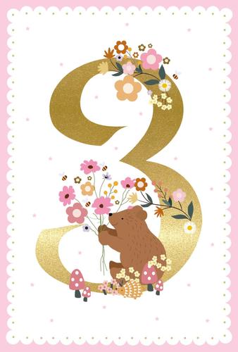 Dubbelt kort med kuvert - Tredje, rosa, födelsedagen (Fraktfritt)