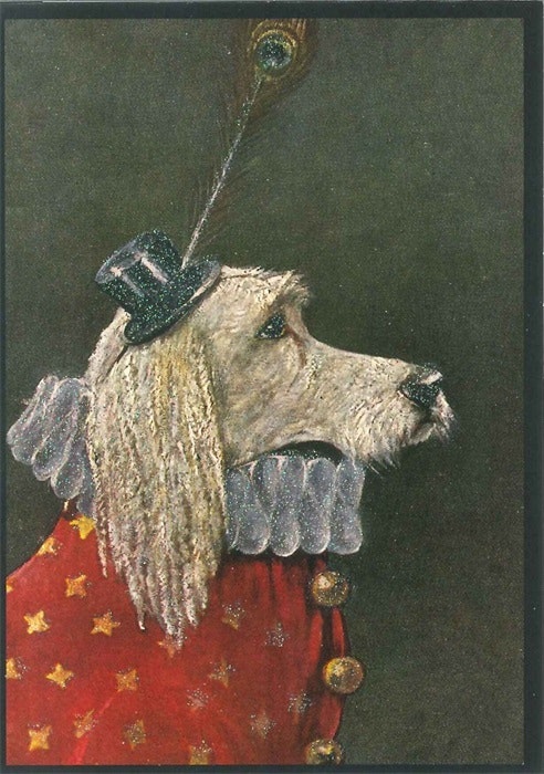 Enkelt kort med glitter - Hund med hatt (Fraktfritt)