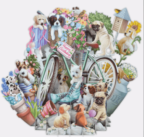 Magiska gratulationskort - Hundvalpar på cykeln (Fraktfritt)