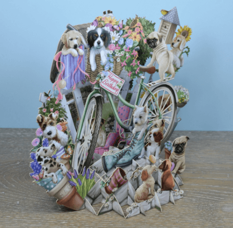 Magiska gratulationskort - Hundvalpar på cykeln (Fraktfritt)