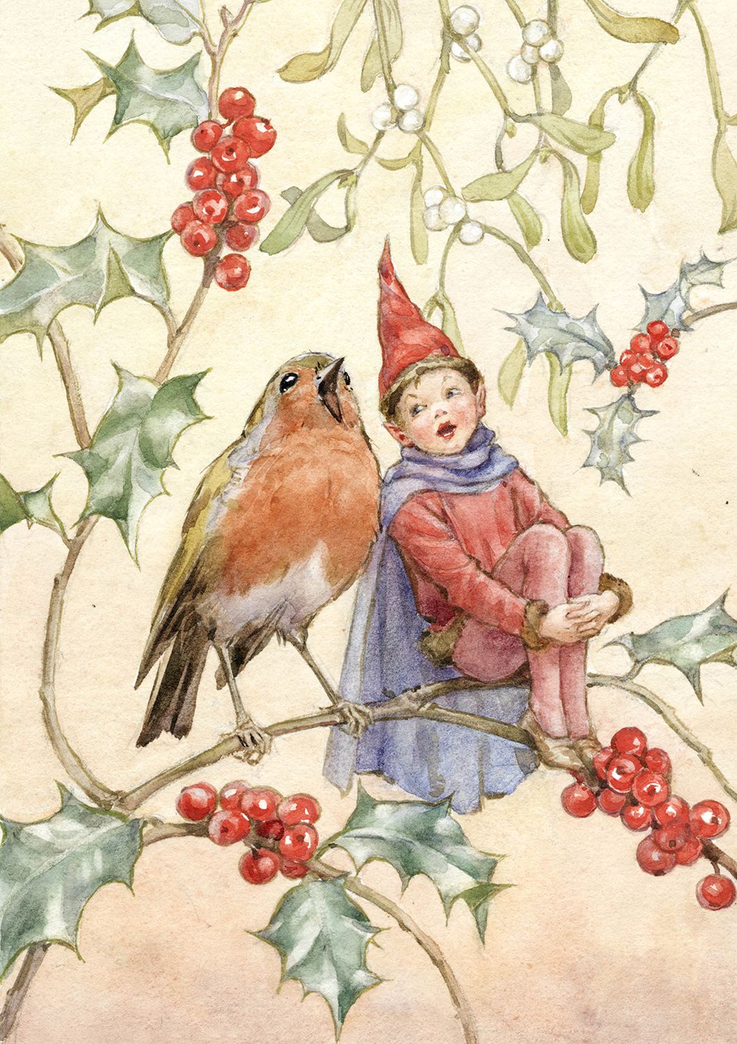 Julkort med kuvert - Robin och fågeln (Fraktfritt)