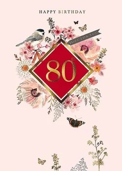 Dubbelt kort med kuvert - 80 år - Fåglar och blommor (Fraktfritt)