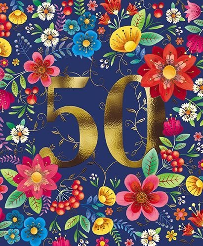 Dubbelt kort med kuvert - 50 år med blommor (Fraktfritt)