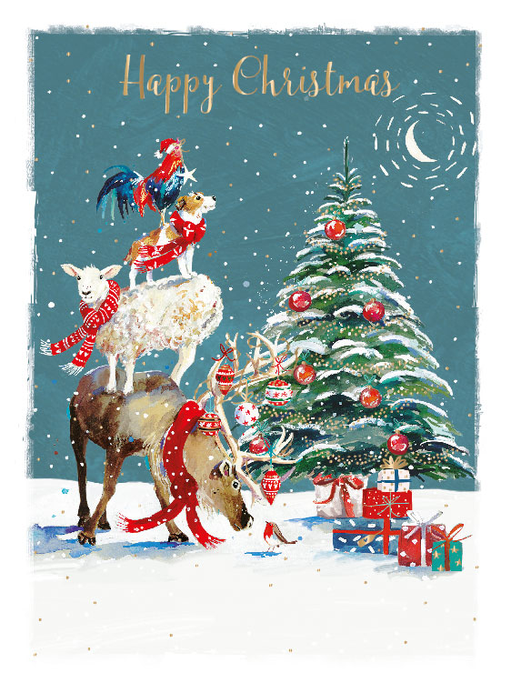Förpackning med flera julkort med kuvert - Julens djurpyramid