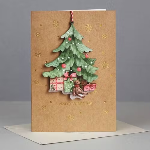 Julkort med kuvert och träfigur- Julgranen (Fraktfritt)