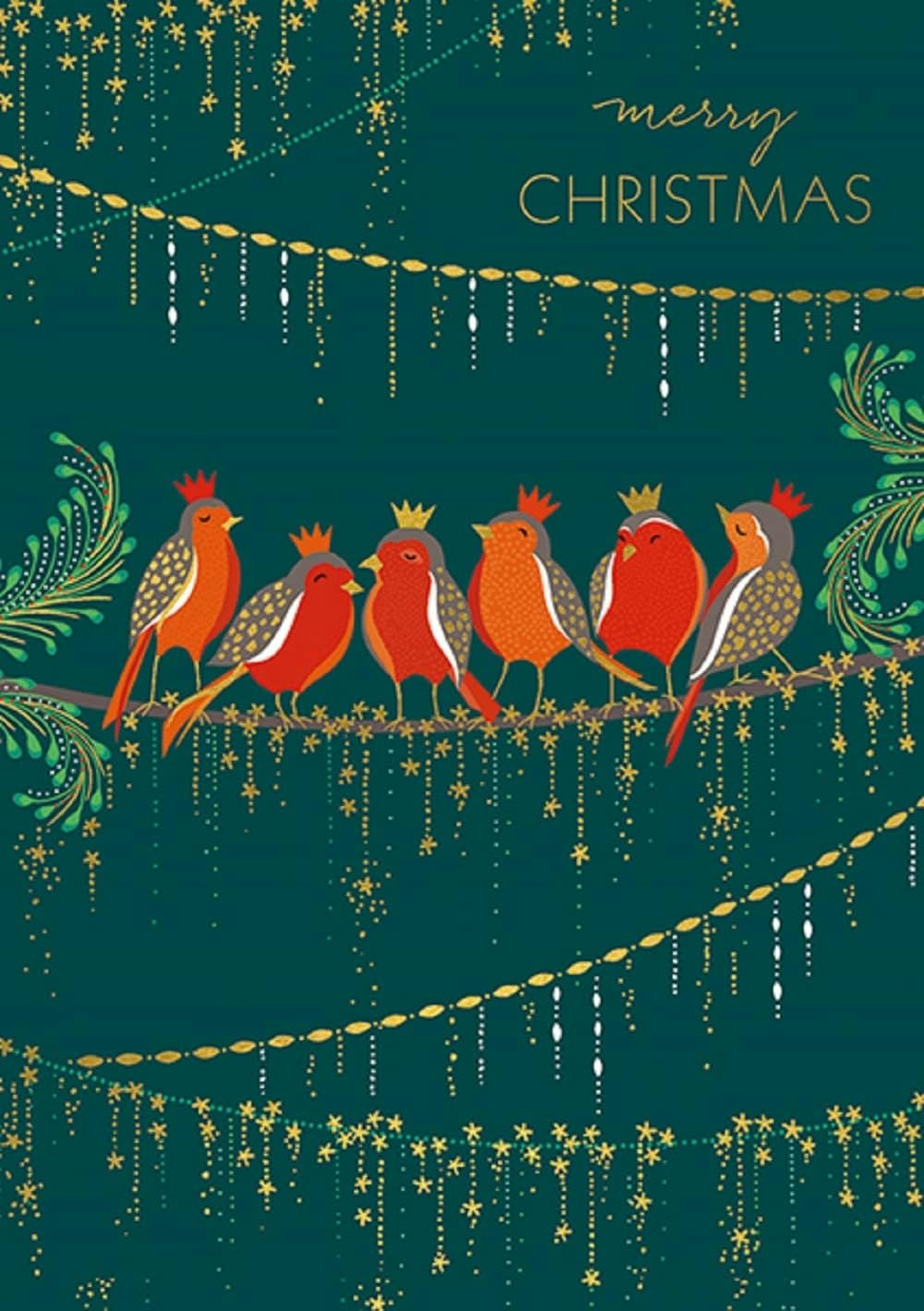 Dubbelt julkort med kuvert - Fåglar på gren (Fraktfritt)