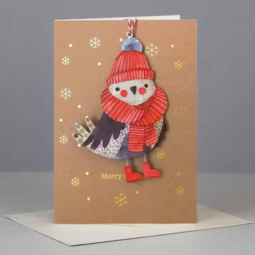 Julkort med kuvert och träfigur- Fågeln (Fraktfritt)