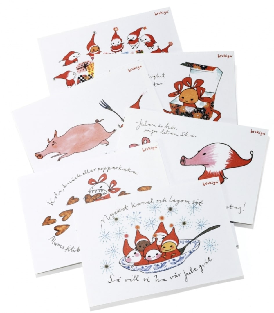 Förpackning med flera vykort - Små brokiga firar jul